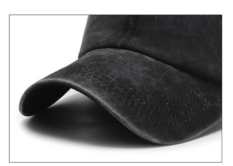 Curved Brim Detail Shot Black Washed Cotton Baseball Cap