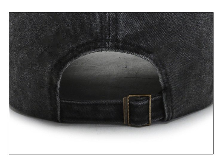 Metal Buckle Strap Back View Black Washed Cotton Baseball Cap