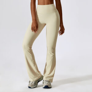 Beige High Waist Flare Yoga Leggings - Buttery Soft 4-Way Stretch