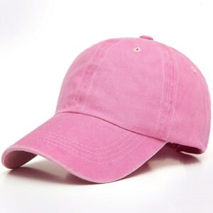 Soft pink washed cotton baseball cap, retro faded wash texture, adjustable rear buckle strap women casual streetwear accessory