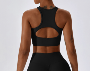 Black Hollow Oval Cutout Racerback Sports Yoga Bra Back