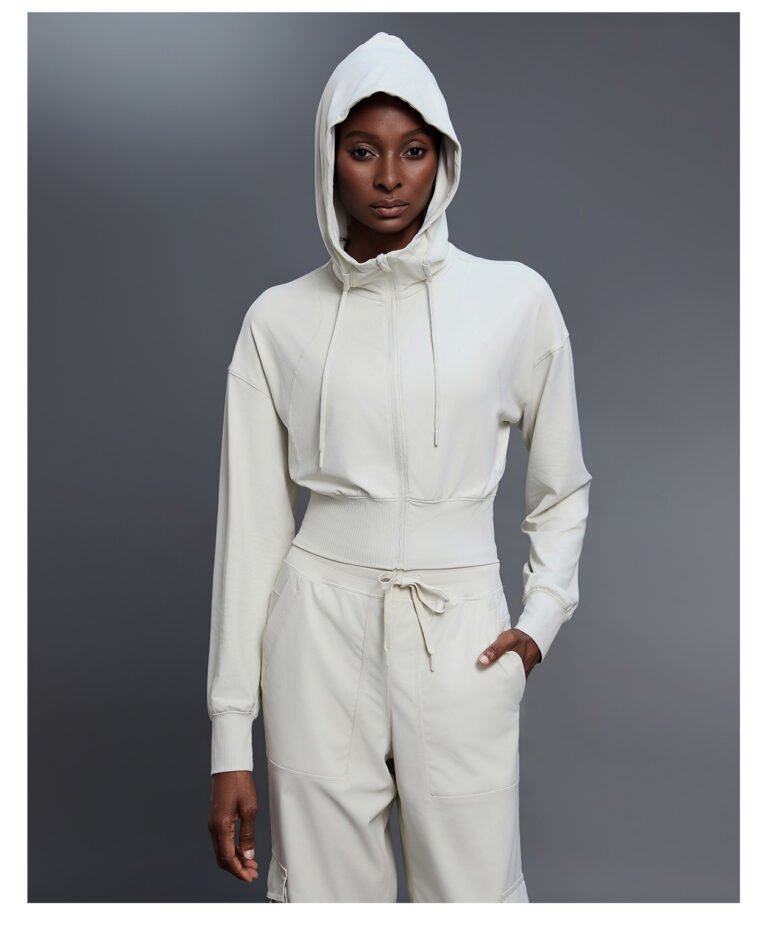 Sage green hoodie long sleeved adjustable hood cropped zip jacket