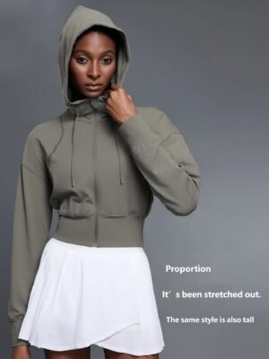 Sage green hoodie long sleeved adjustable hood cropped zip jacket
