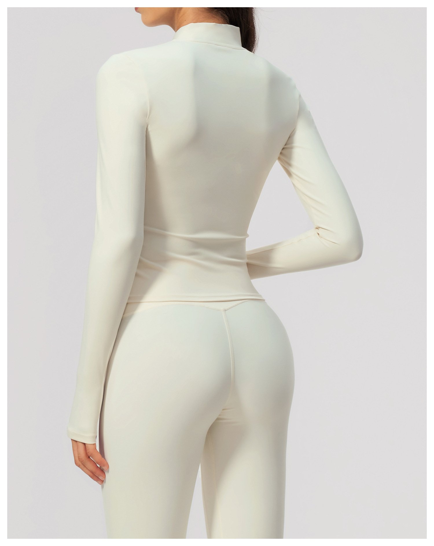 white view women zip yoga jacket fitted brushed athletic outerwear