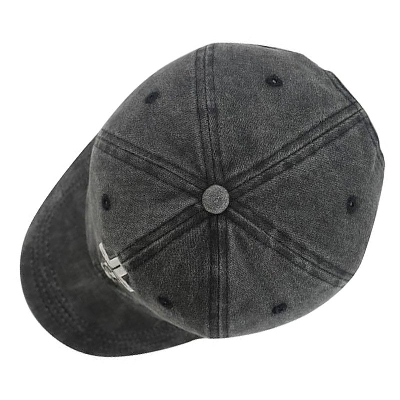 Dark Gray Faith Cross Vintage Wash Twill Dad Cap Top Crown Stitching Overhead View