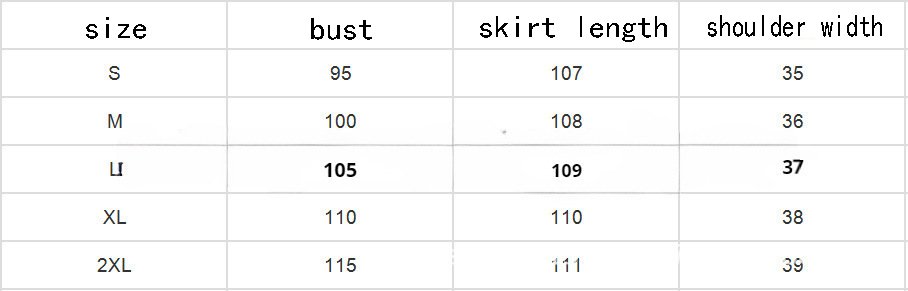 Product Size Chart