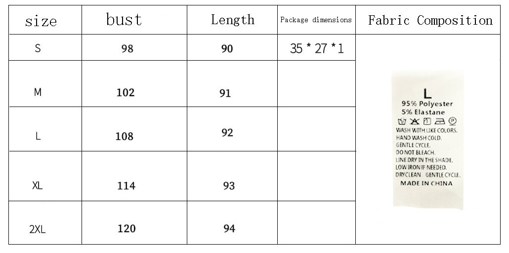 Size measurement table S-2XL bust length for ruffle hem sleeveless denim mini dress, fabric composition 95% polyester 5% elastane washing instruction care tag