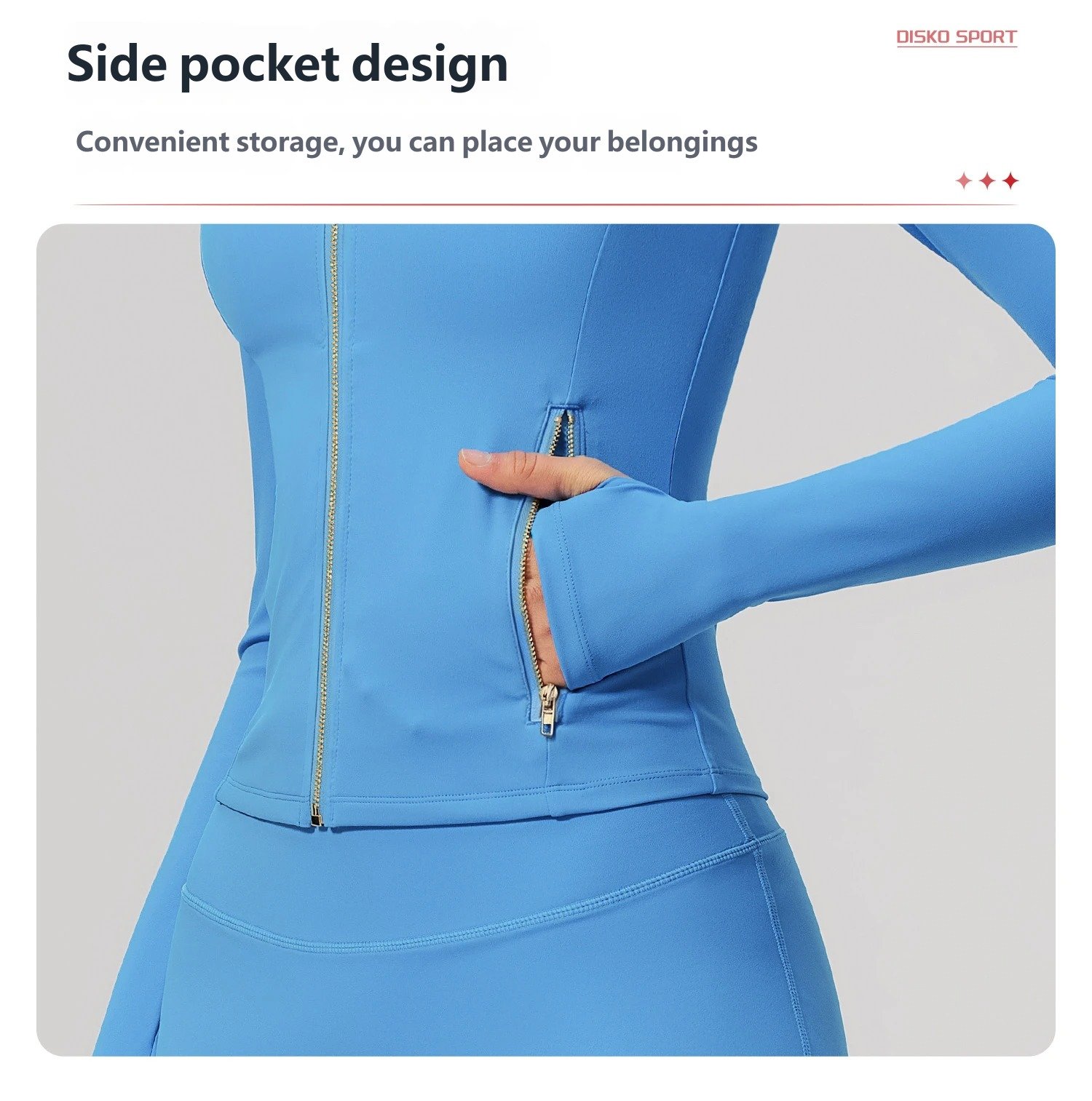 Blue yoga zipper top side zip pocket design fitness jacket