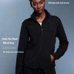 Black zipper pioneer waffle zip jacket hand in pocket front model shot