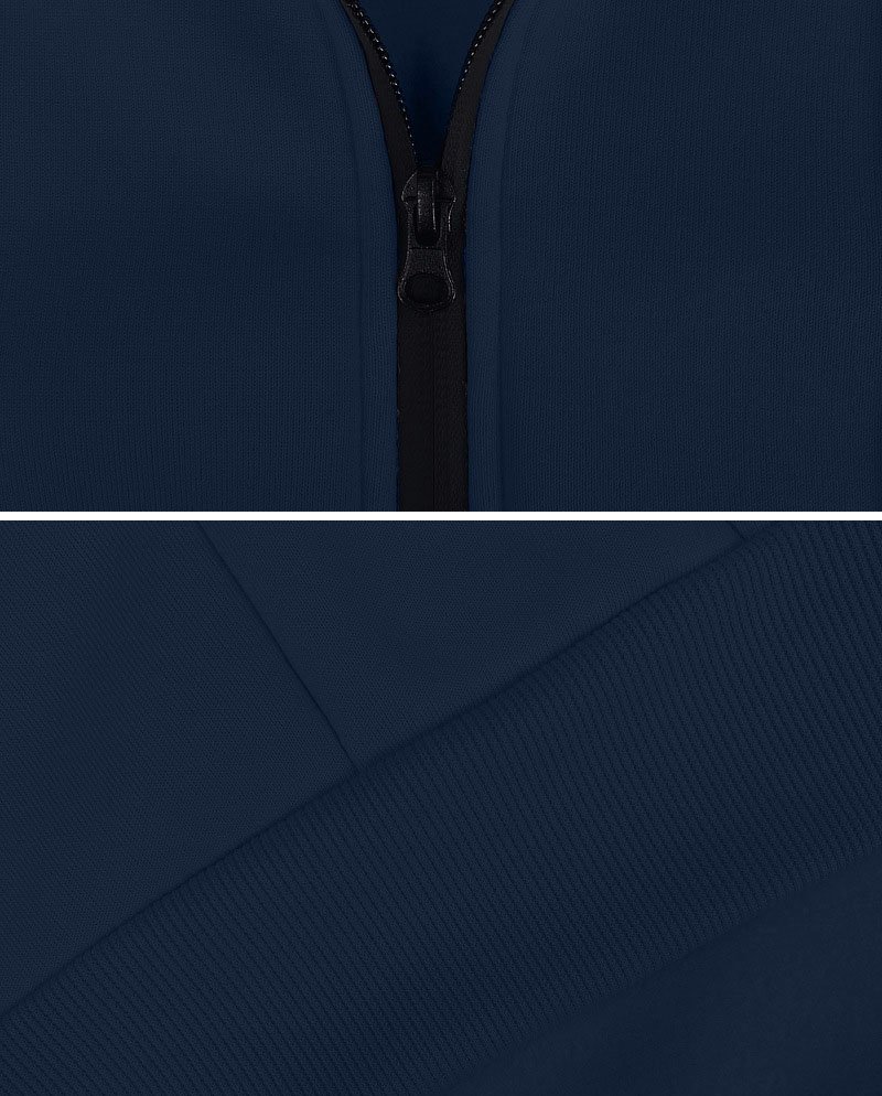 Zipper Hoodie Set navy hoodie zipper and knit fabric texture detail