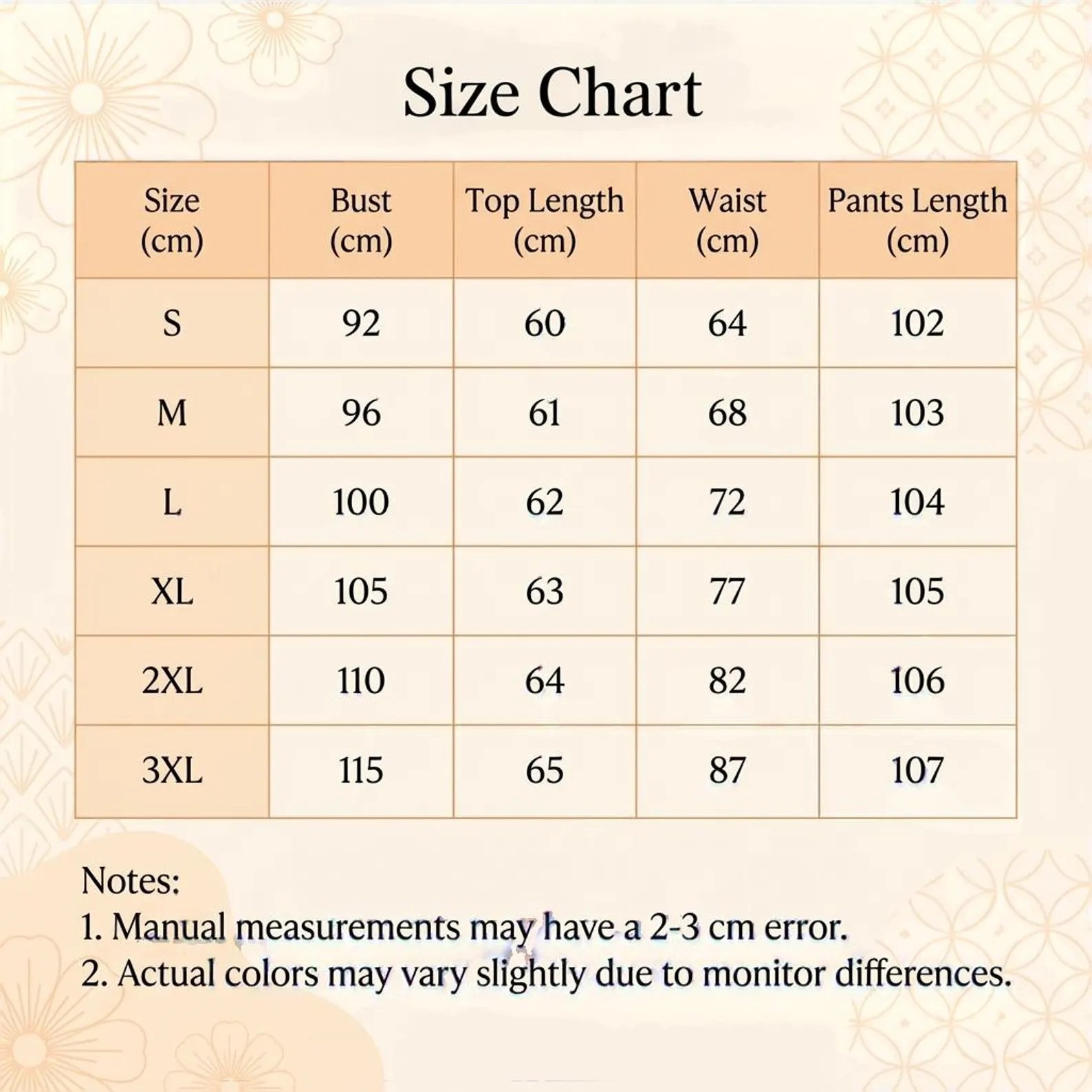 Official dimension size chart for sleeveless turtleneck linen wide leg pants set, S/M/L/XL/2XL/3XL bust, top length, waist, pants length measurement data linen two piece matching outfit size reference table