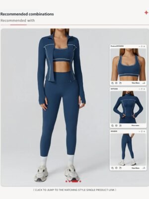 Women yoga three piece set zipper jacket bra leggings fitness outfit