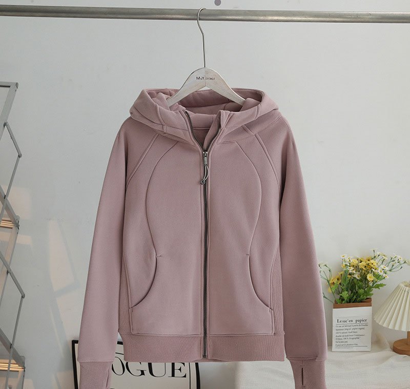 pink brand zipper hoodie long sleeve slim hooded top