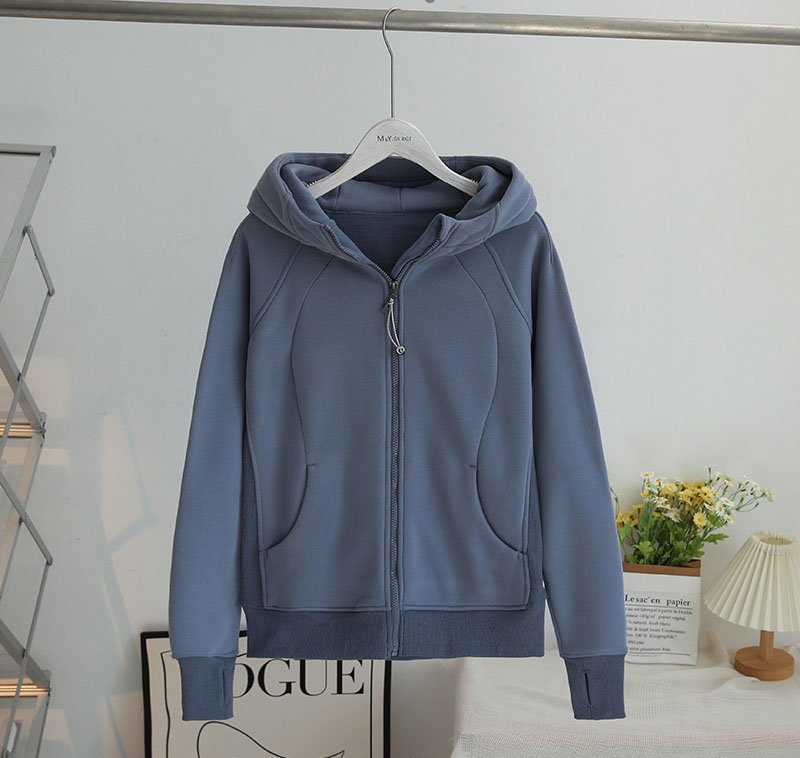 Blue brand zipper hoodie women athletic zip sweatshirt