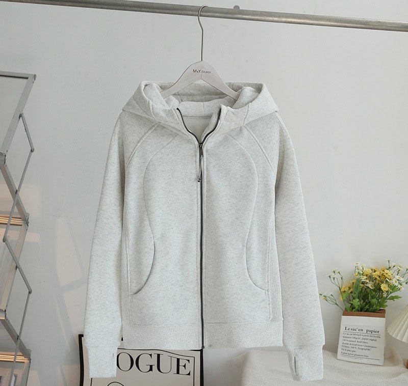 Grey brand zipper hoodie long sleeve slim hooded top