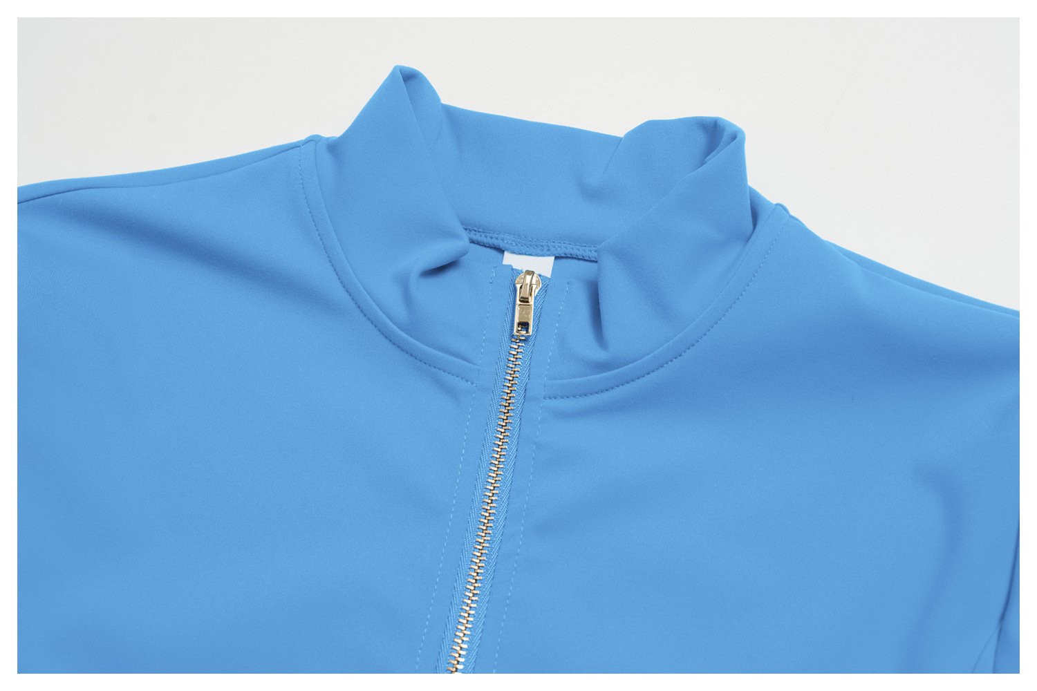 Closeup stand collar metal zipper yoga workout outer top