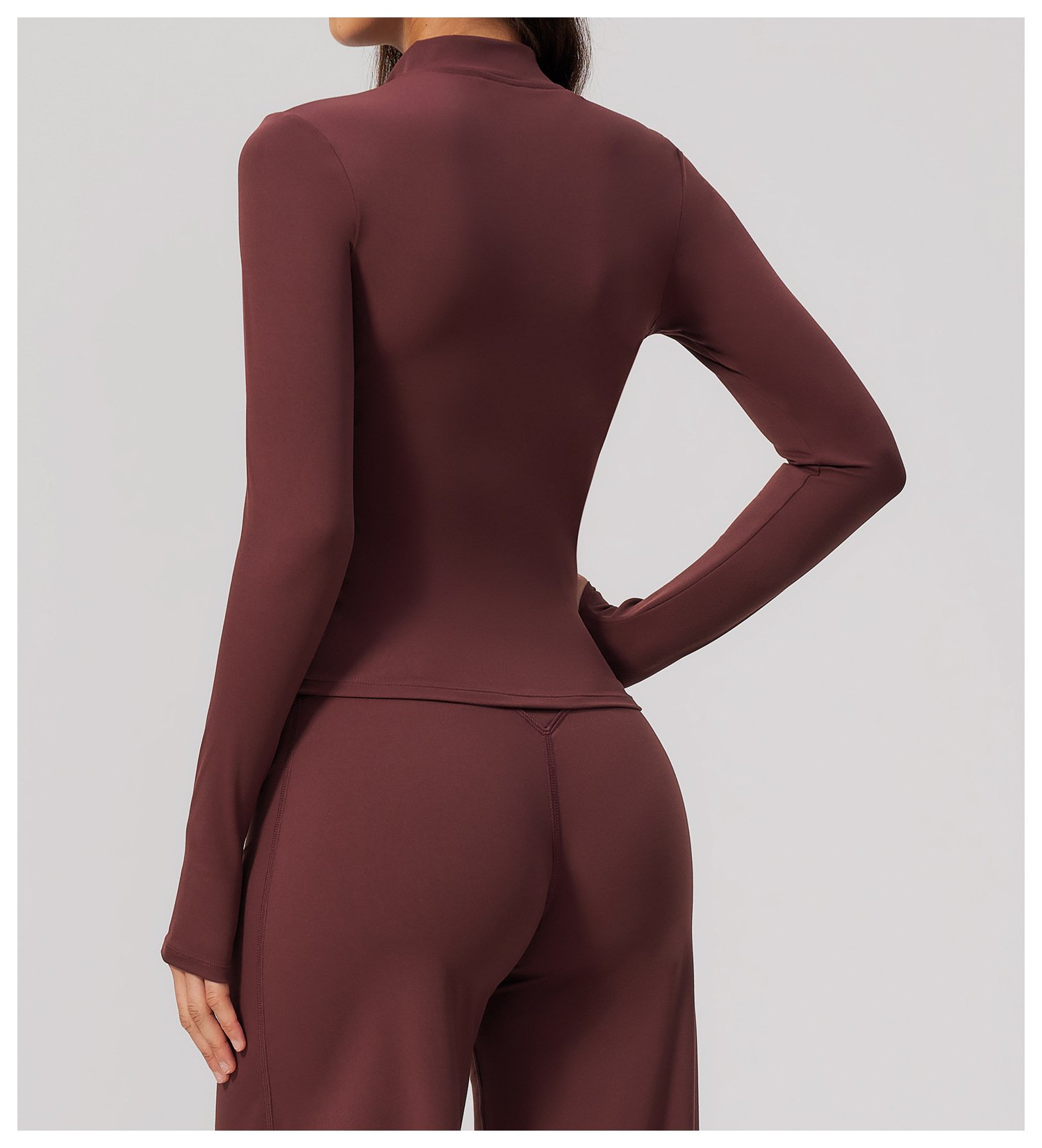 brown view women zip yoga jacket fitted brushed athletic outerwear