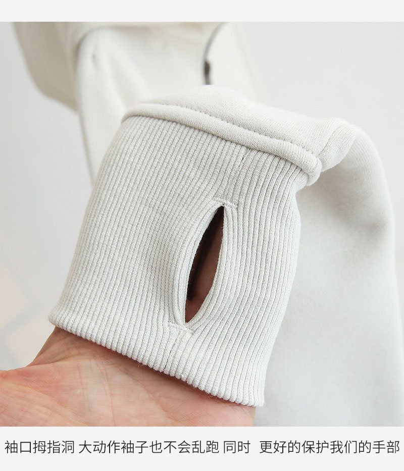Brand zipper hoodie thumb hole ribbed cuff detail