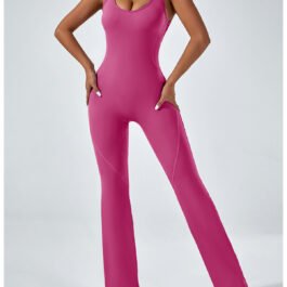 Stylish hot pink backless jumpsuit with wide legs