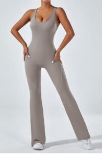 Premium Wide Leg Backless Jumpsuit – Versatile Flared Athletic Onesie