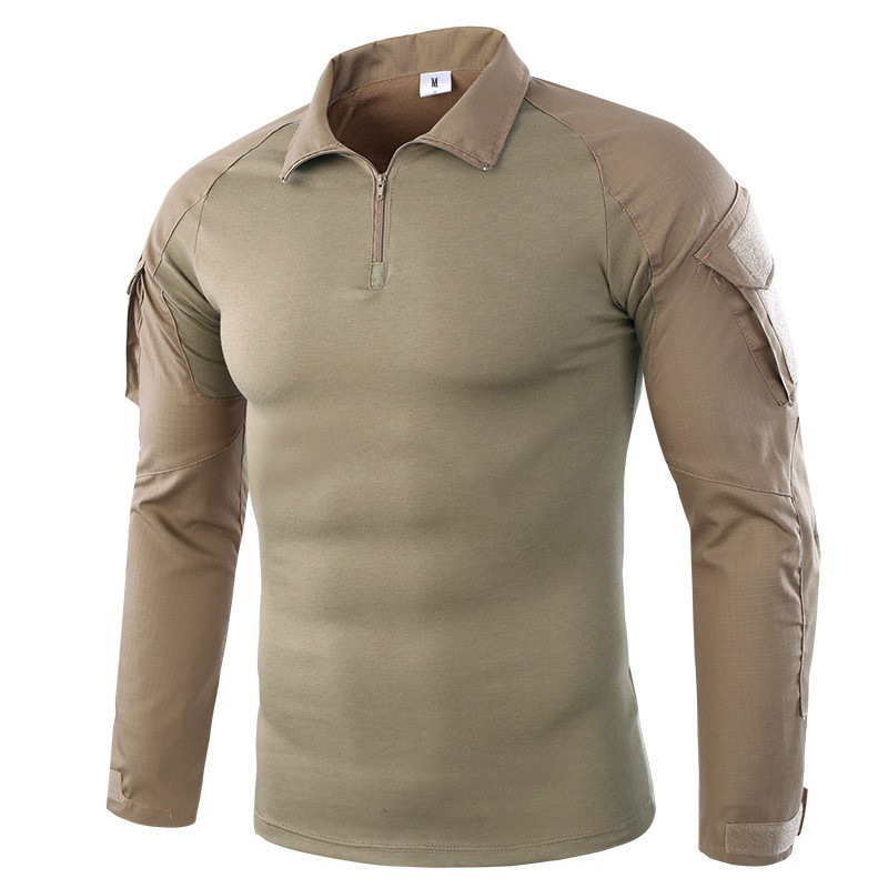 Xiuyuan Men’s Tactical Combat Long Sleeve Shirt, Camo Zip Collar Military Frog Shirt