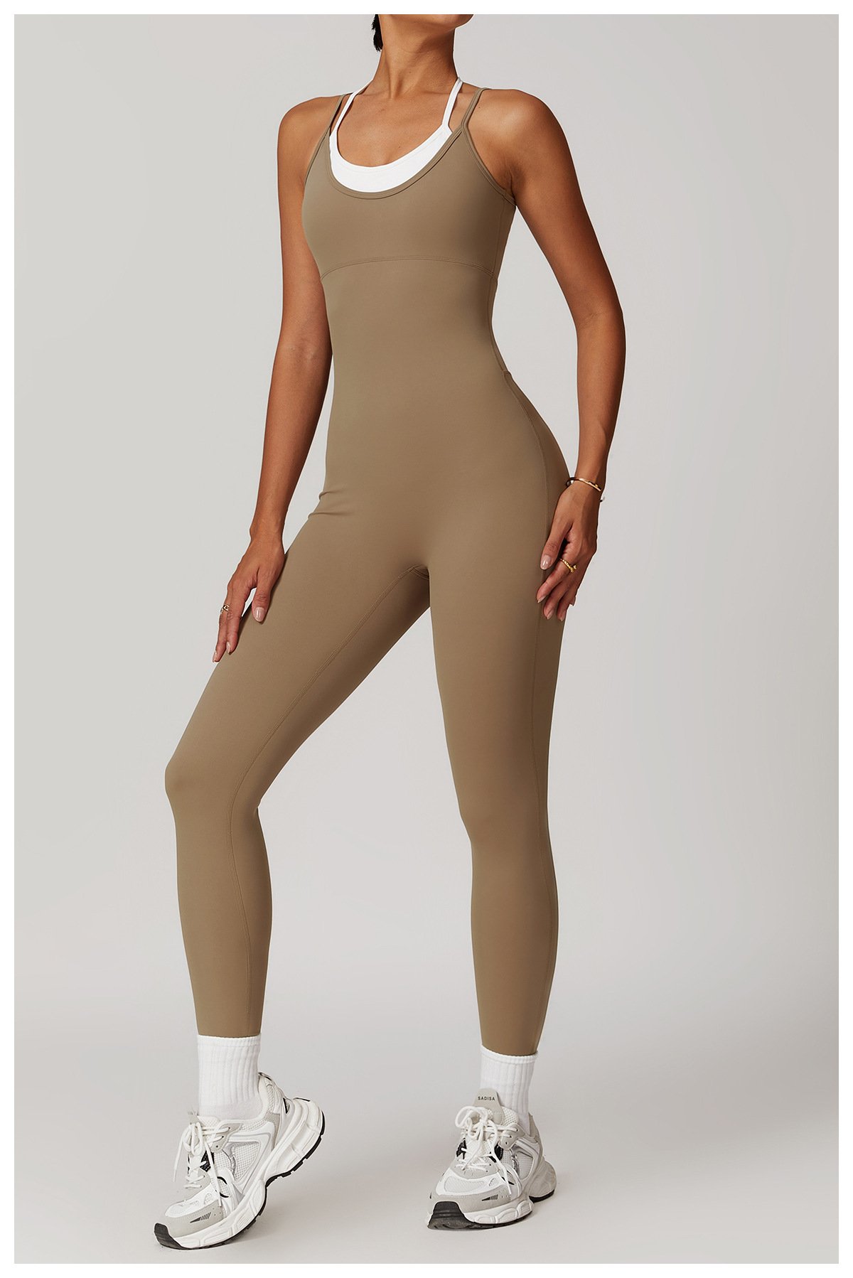 Yoga Camisole One Piece Jumpsuit Built-in Bra Tummy Control Butt Lift Sleeveless Full Length Workout Unitard Activewear Bodysuit 5 Colors S-XL