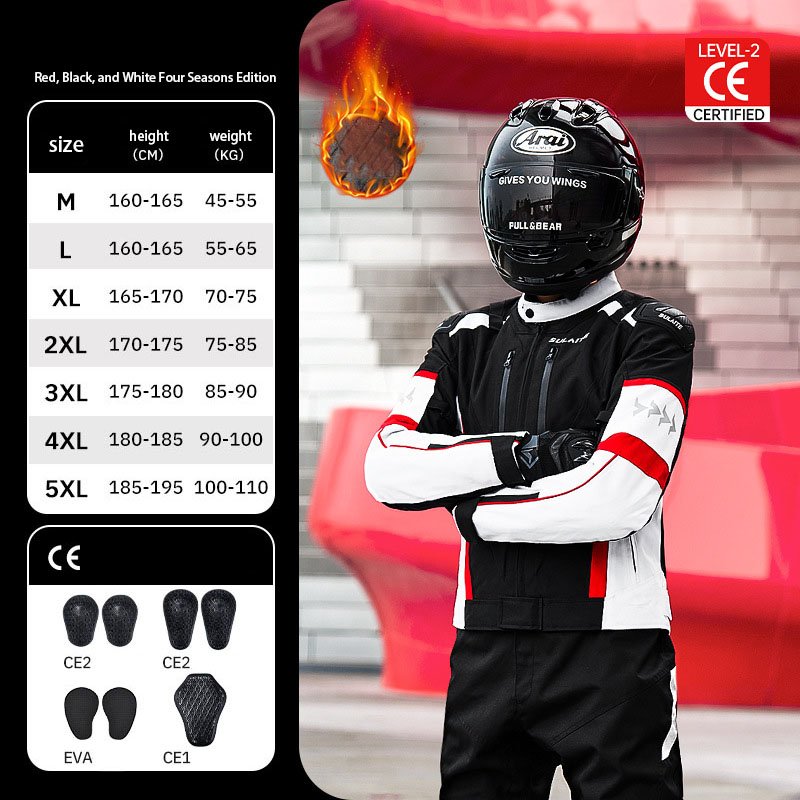 White red color block windproof CE certified motorbike touring gearb