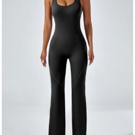 Sleek black backless jumpsuit with wide legs