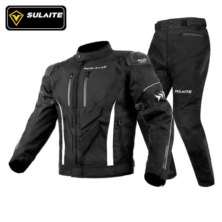 All Black SULAITE CE Protective Four Seasons Motorcycle Jacket Pants Suit Full Set Shot