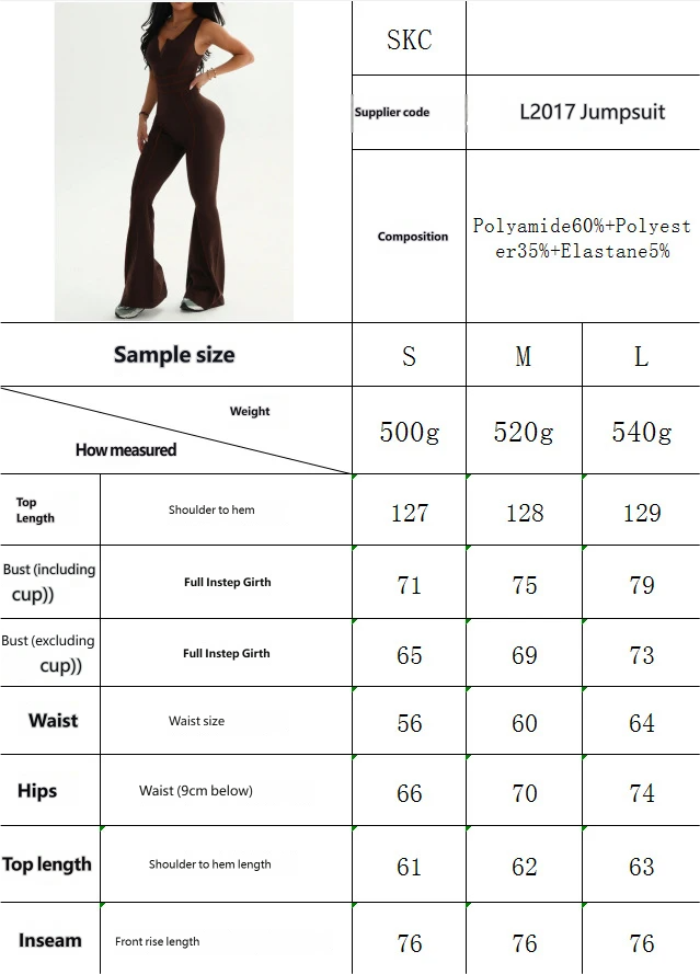 Stretch knit curvy jumpsuit weight bust waist hip measurement table