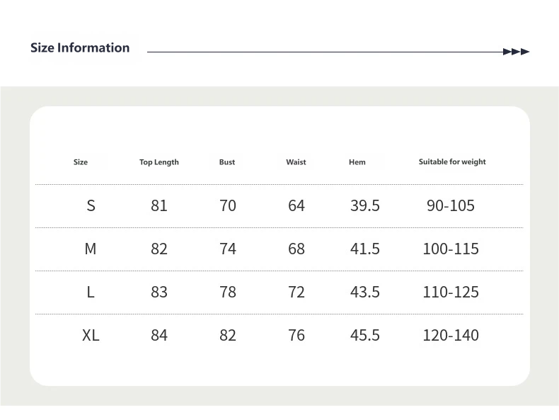 Size chart for mesh dress