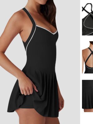 Black Anti-Exposure Tennis Dress Front Back Combo Shot