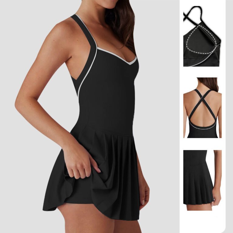 Black Anti-Exposure Tennis Dress Front Back Combo Shot