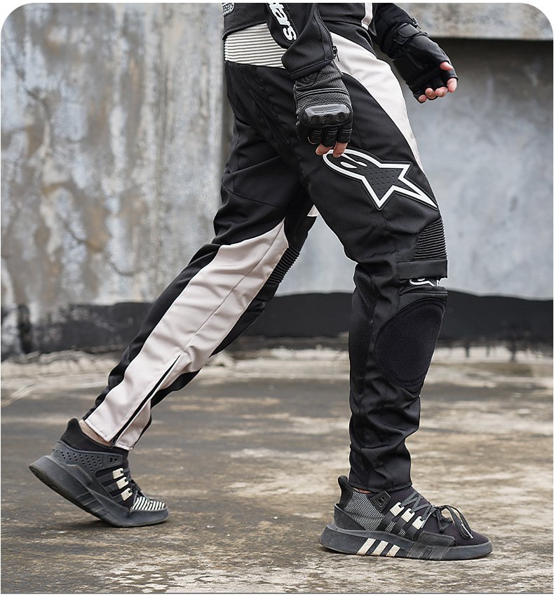 Black stretch mesh fall-proof cycling pants with side walking fabric design