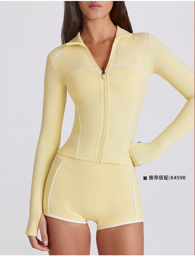 light yellow Contrast Yoga Shorts Set Full Front Shot