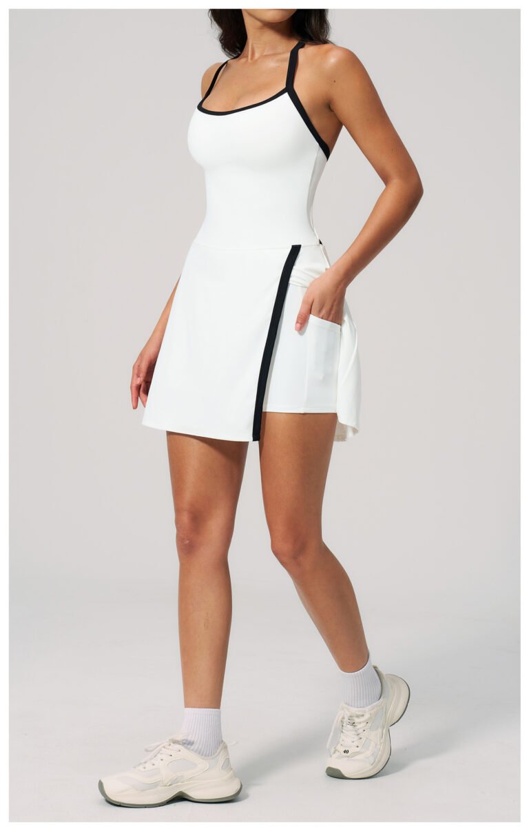 Details of white off-shoulder camisole tennis dress