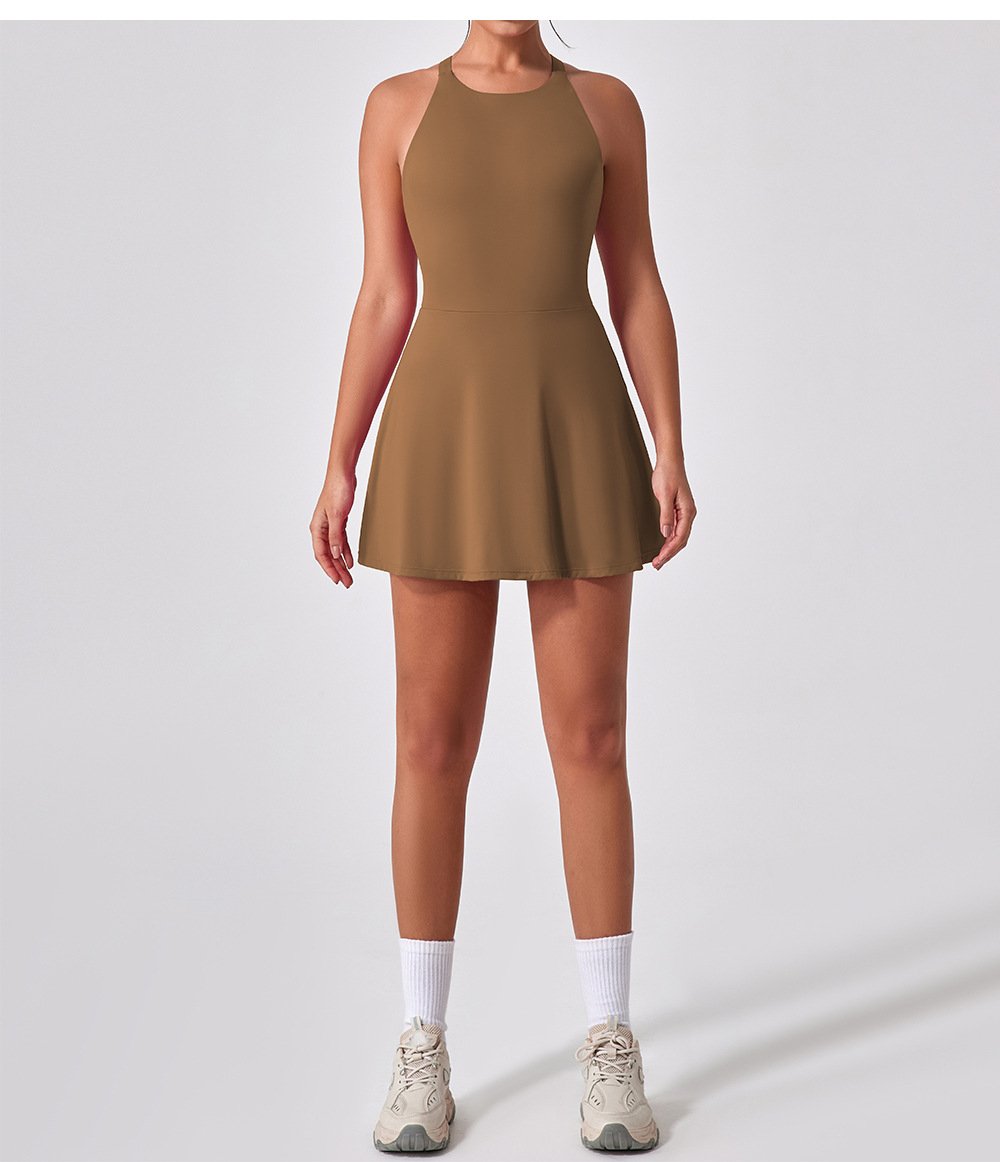 brown Anti-Exposure Tennis Dress Full Front Shot
