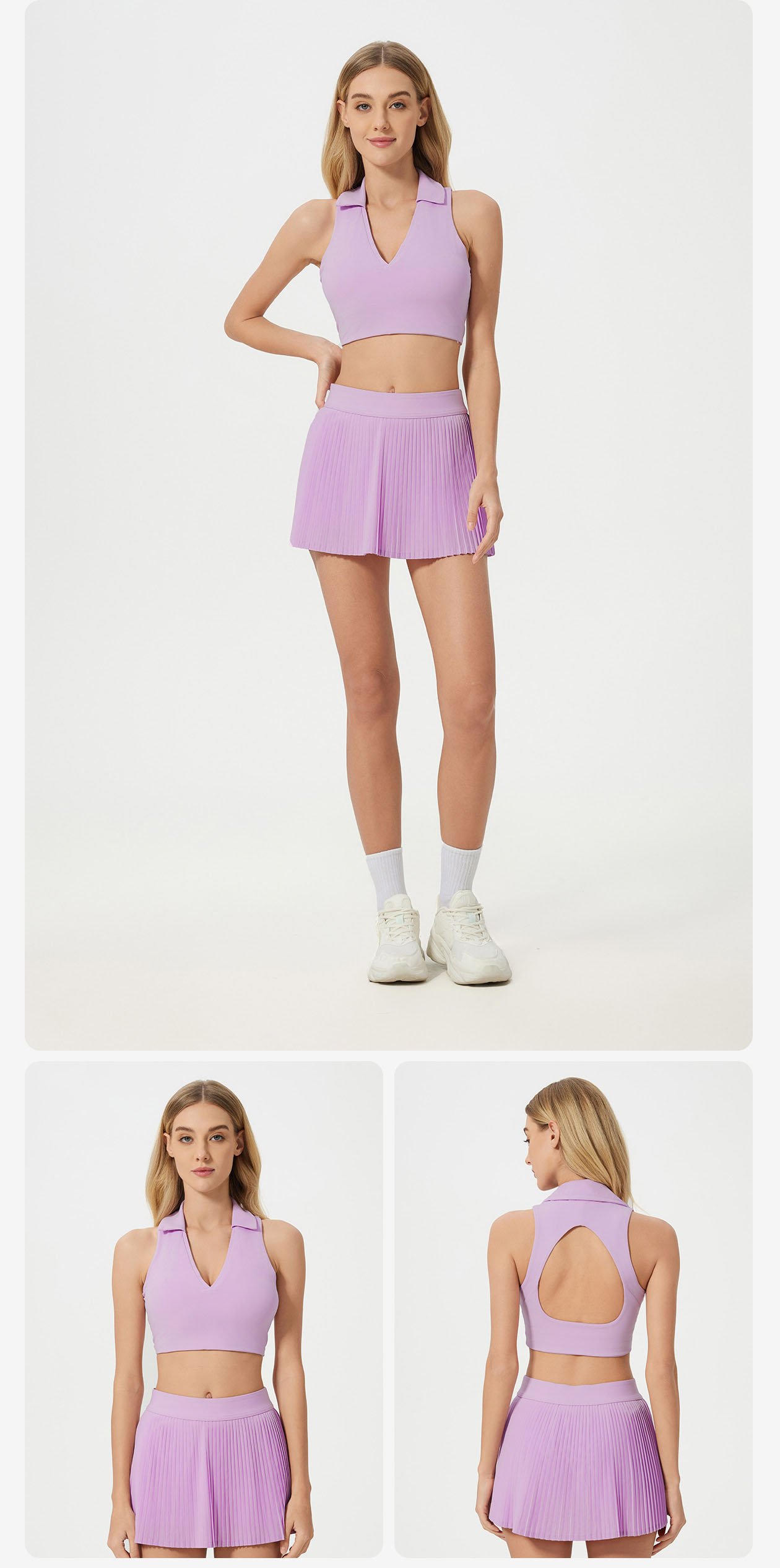 Lilac sports vest skirt set stretch yoga two piece