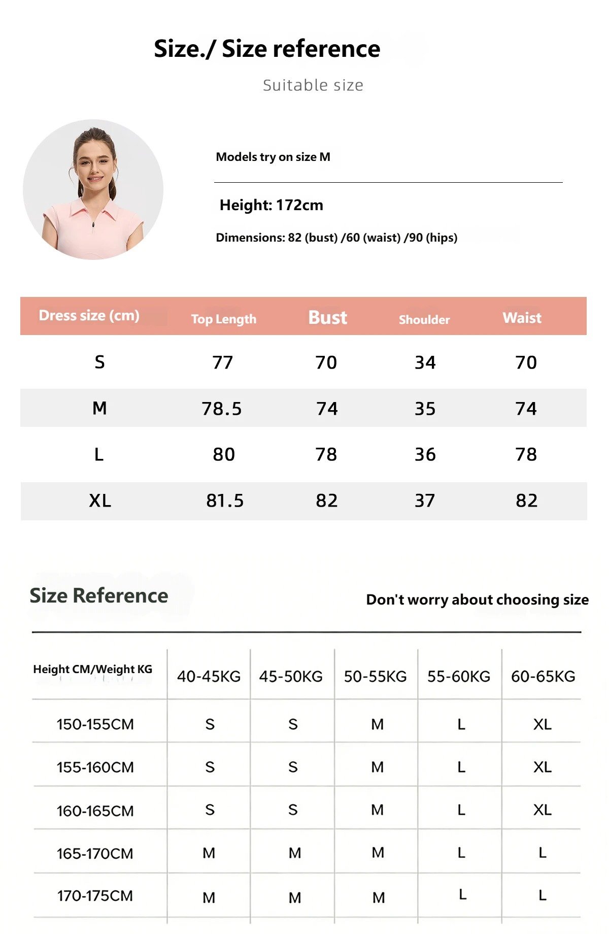 Size chart for outdoor tennis dress women stretch fitness skort dress