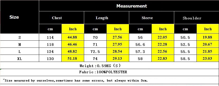 Casual woolen jacket size chart cm & inch measurement table