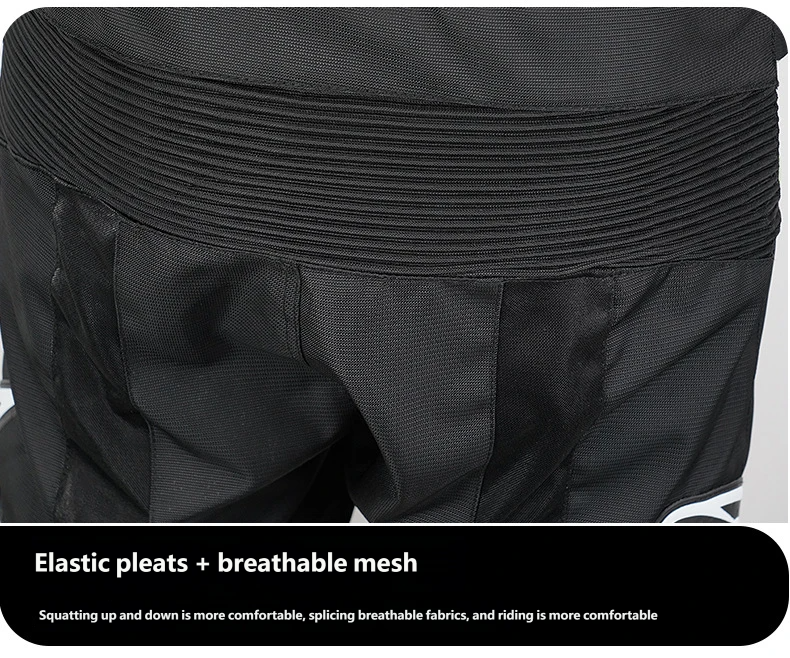 Elastic pleat mesh detail anti-fall riding pants motorcycle trousers