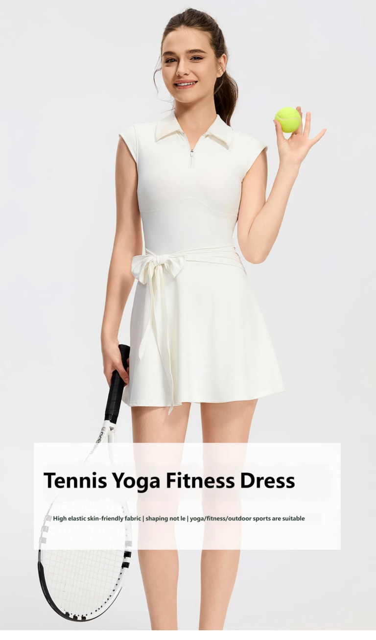 white polo zip outdoor tennis dress tennis racket matching styling