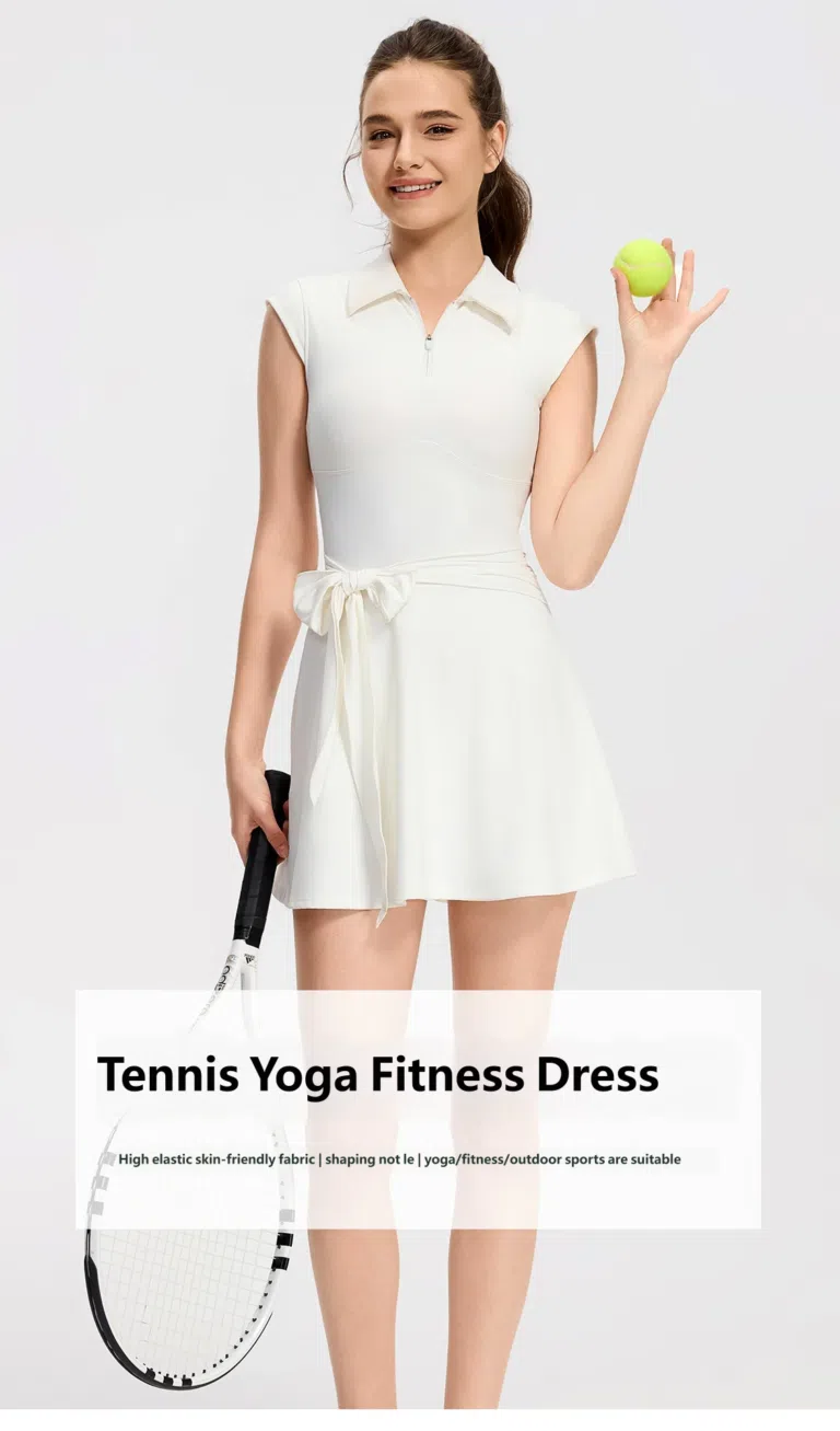 white polo zip outdoor tennis dress tennis racket matching styling