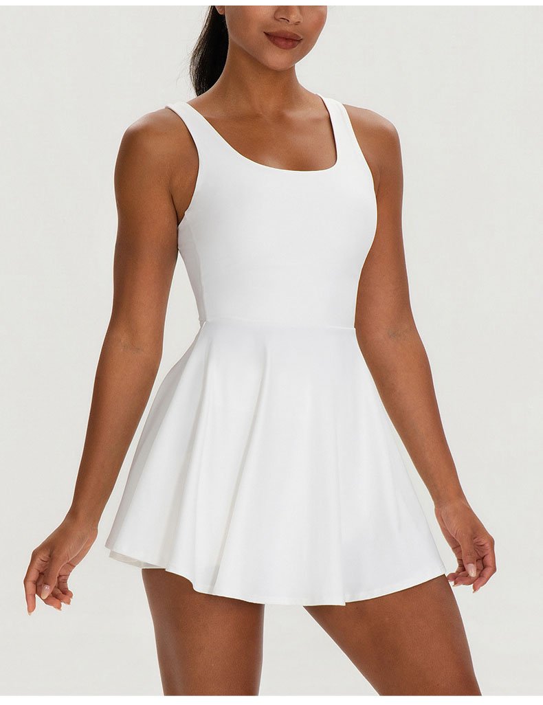 White two-piece tennis skirt set scoop neck athletic skort