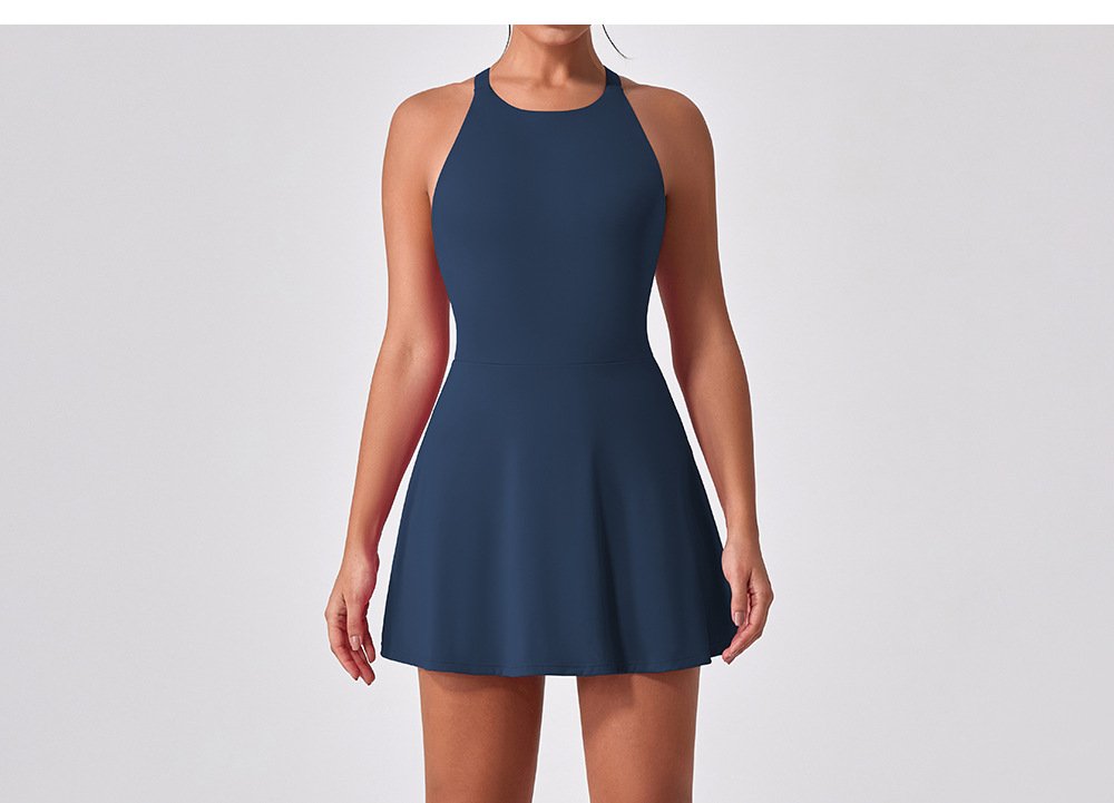 Navy Blue Anti-Exposure Tennis Dress Full Front Shot