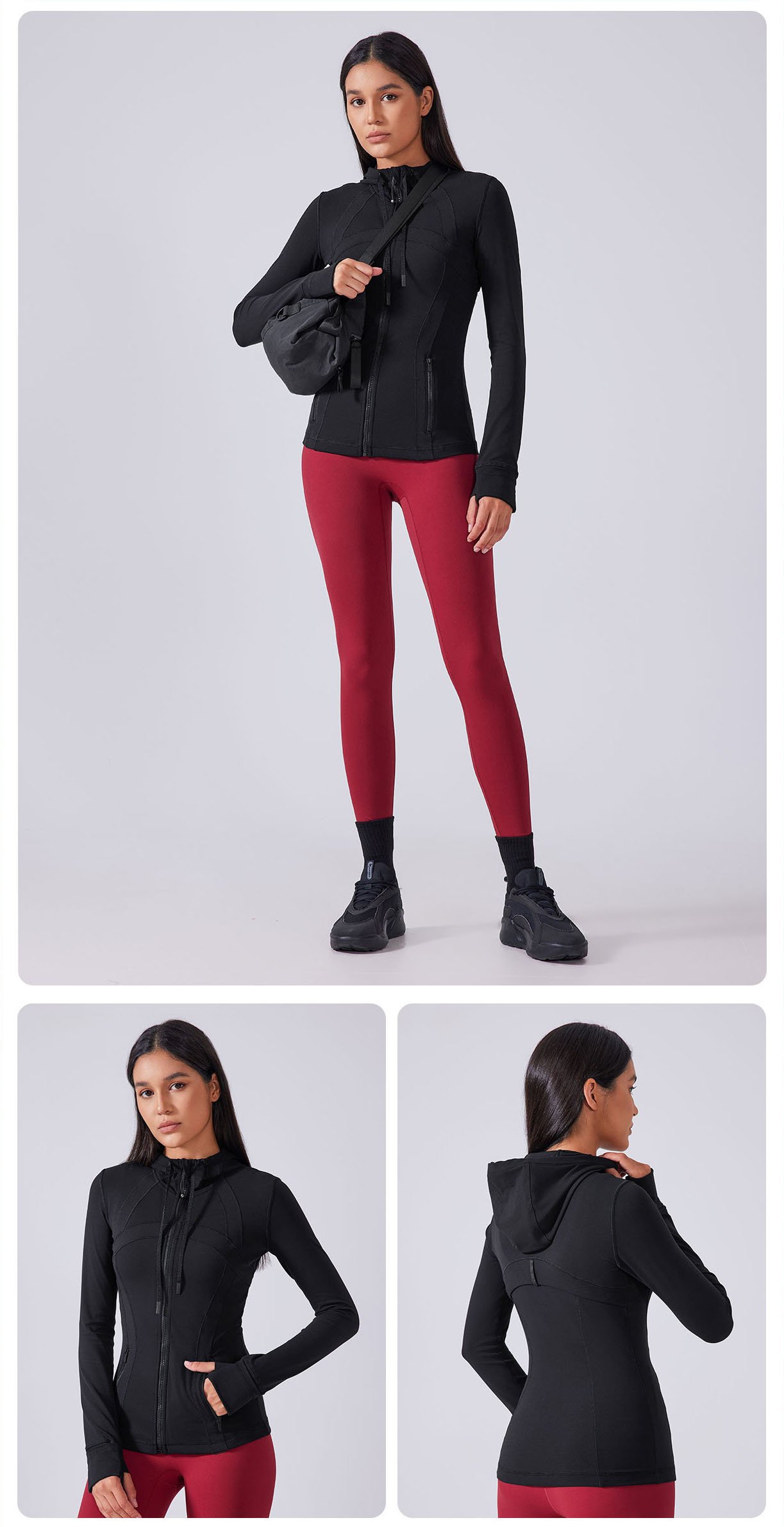 lack zipper hoodie yoga wear with red workout leggings