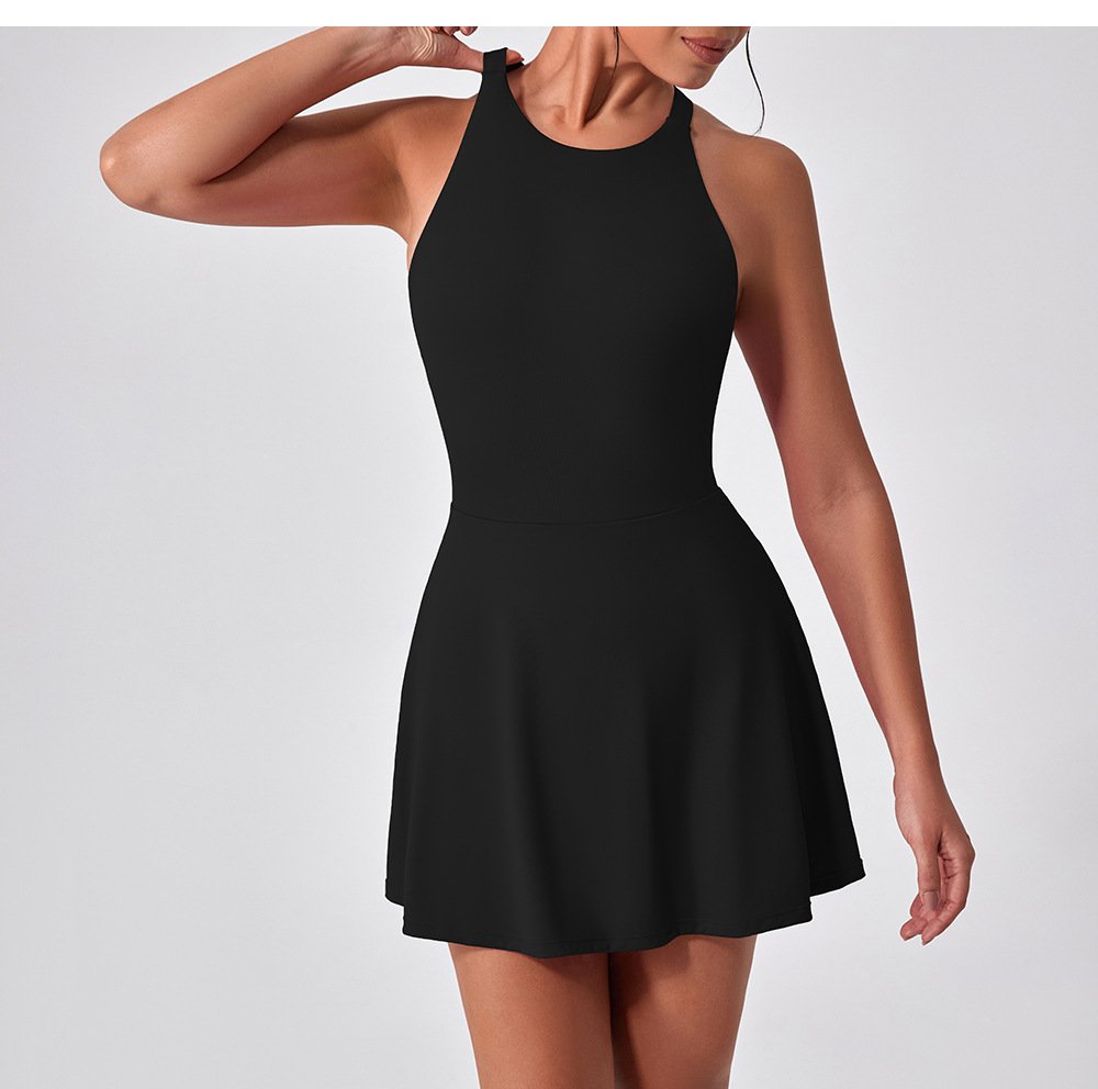 Black Anti-Exposure Tennis Dress Front Side Shot