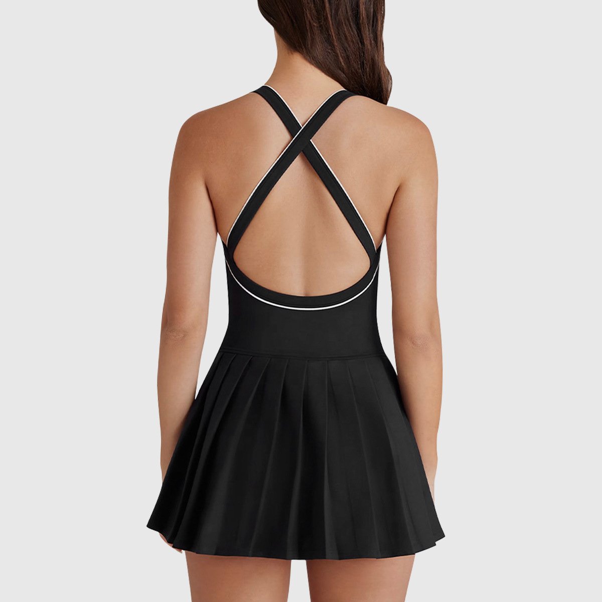 Black Anti-Exposure Tennis Dress Full Back Shot