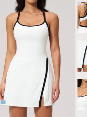 Details of white off-shoulder camisole tennis dress