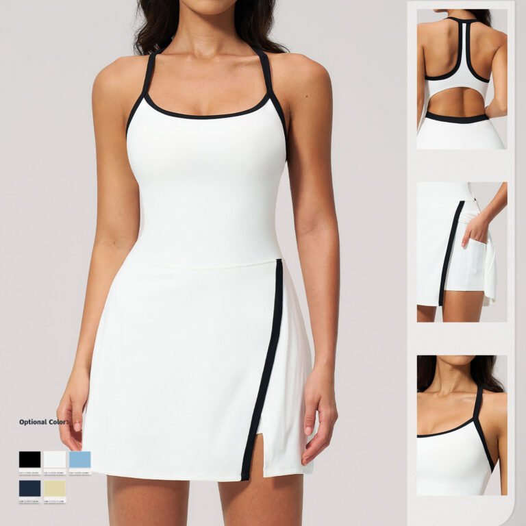 Details of white off-shoulder camisole tennis dress